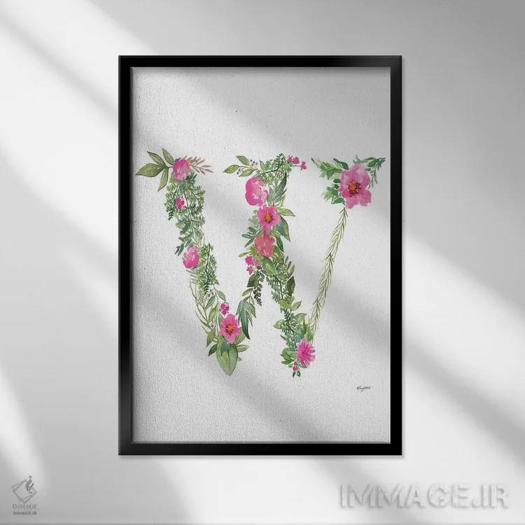تابلو دکوراتیو حرف W گیاهی اثر کلسی مک نت - نمای قابدار مشکی