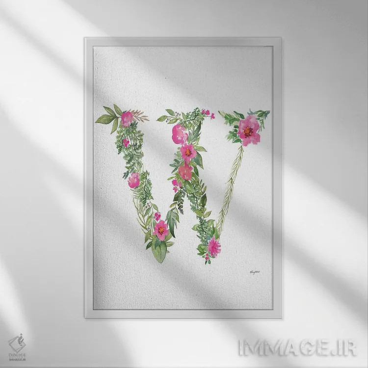 تابلو دکوراتیو حرف W گیاهی اثر کلسی مک نت - نمای قابدار سفید