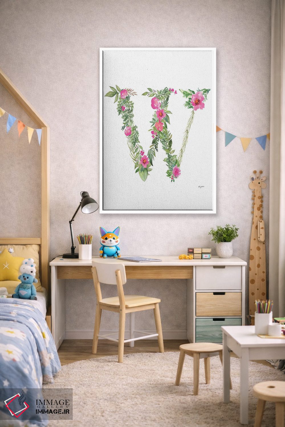 تابلو دکوراتیو حرف W گیاهی اثر کلسی مک نت - D1W