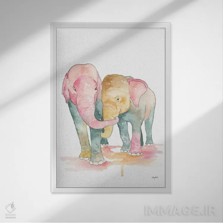 تابلو دکوراتیو فیل ها اثر کلسی مک نت - نمای قابدار سفید