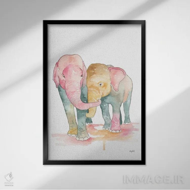 تابلو دکوراتیو فیل ها اثر کلسی مک نت - نمای قابدار مشکی
