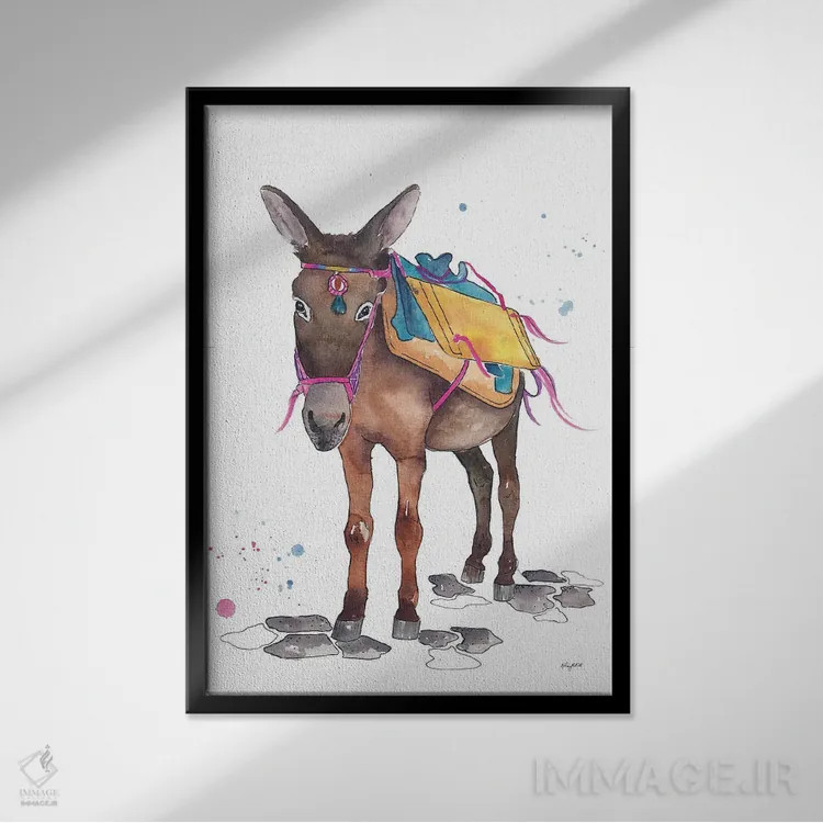 تابلو دکوراتیو الاغ یونانی اثر کلسی مک نت - نمای قابدار مشکی