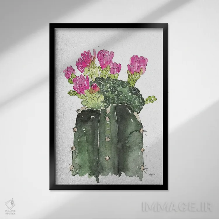 تابلو مینیمال کاکتوس شکوفه دار اثر کلسی مک نت - نمای قابدار مشکی