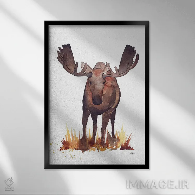 تابلو دکوراتیو گوزن شمالی اثر کلسی مک نت - نمای قابدار مشکی