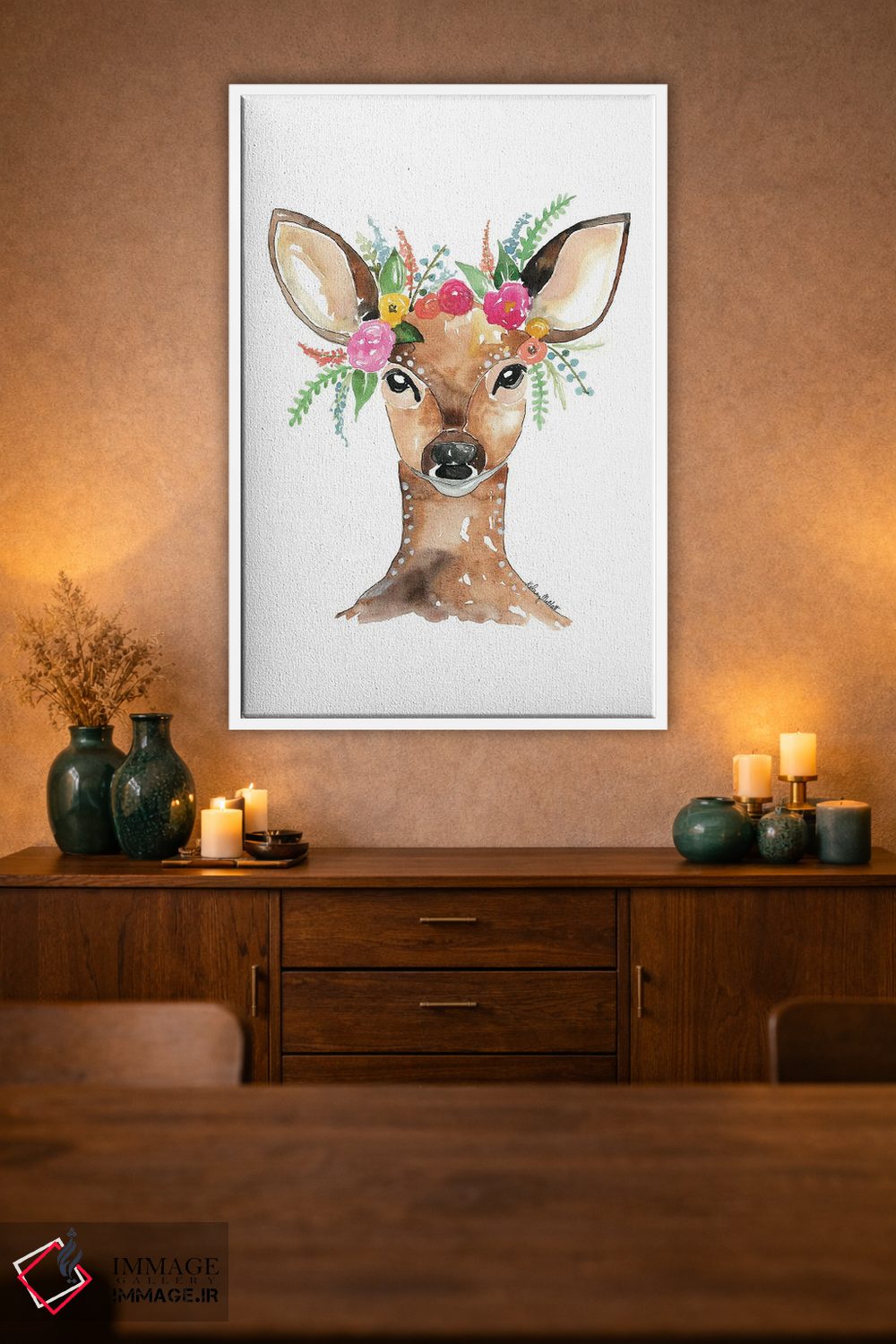 تابلو دکوراتیو گوزن با تاج گل اثر کلسی مک نت - D1W