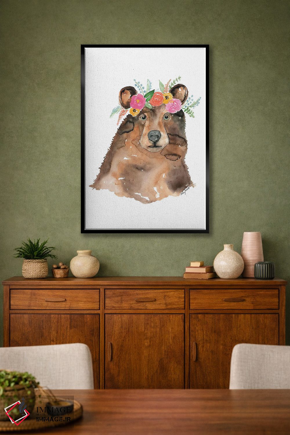 تابلو دکوراتیو خرس با تاج گل اثر کلسی مک نت - D2B