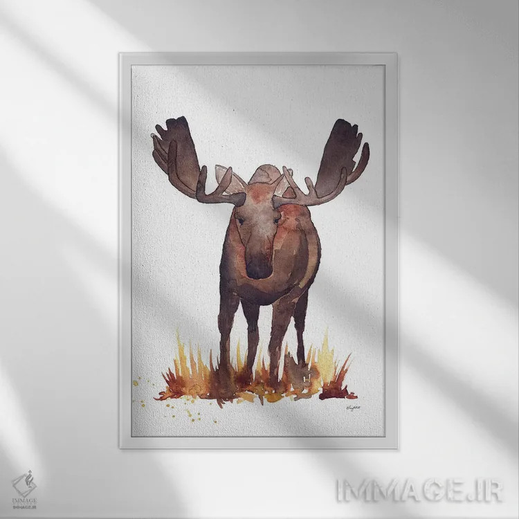 تابلو دکوراتیو گوزن شمالی اثر کلسی مک نت - نمای قابدار سفید