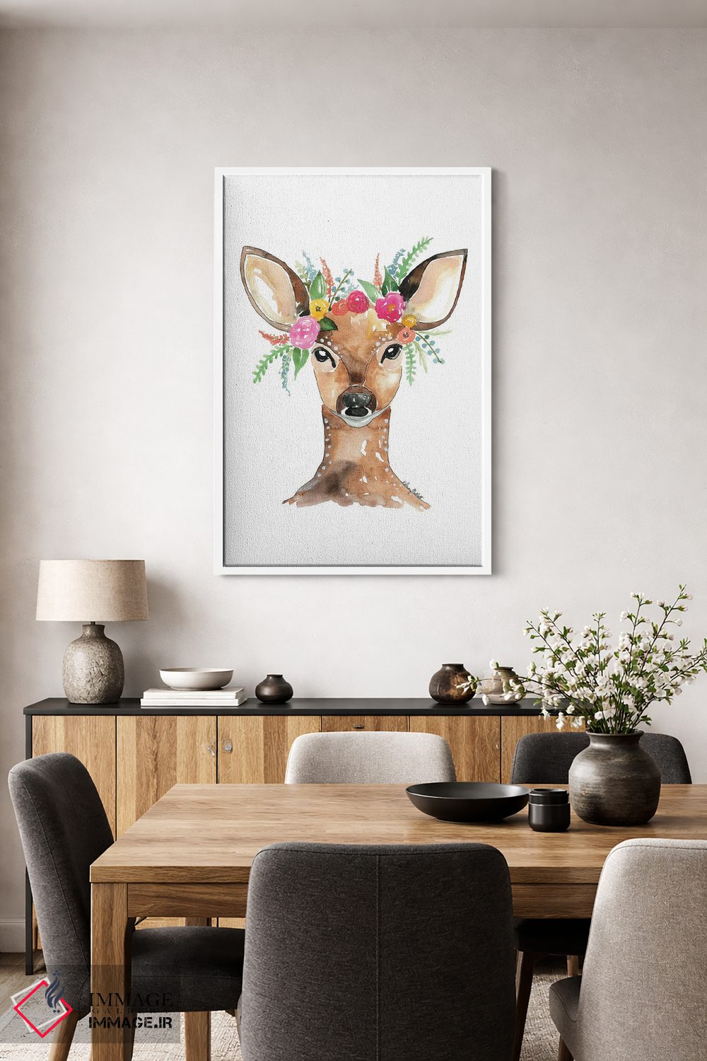 تابلو دکوراتیو گوزن با تاج گل اثر کلسی مک نت - D2W