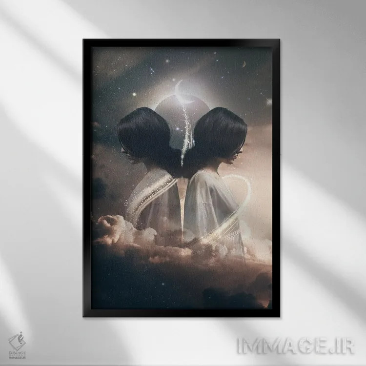 تابلو دکوراتیو ماه نو در برج جوزا اثر مدنایت مون ویژوالز - نمای قابدار مشکی