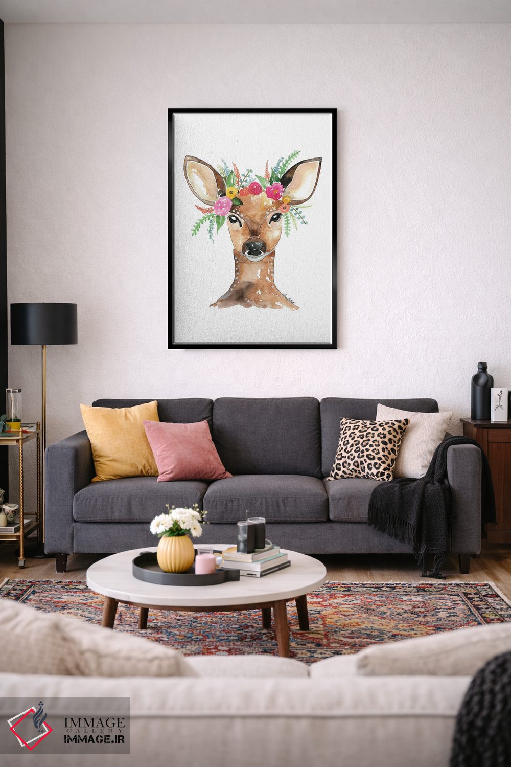 تابلو دکوراتیو گوزن با تاج گل اثر کلسی مک نت - D3B