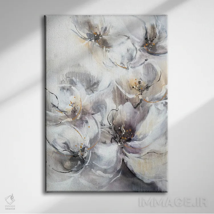 تابلو انتزاعی شکوفه های مرواریدی اثر کی. ناری - نمای روبهرو روی دیوار