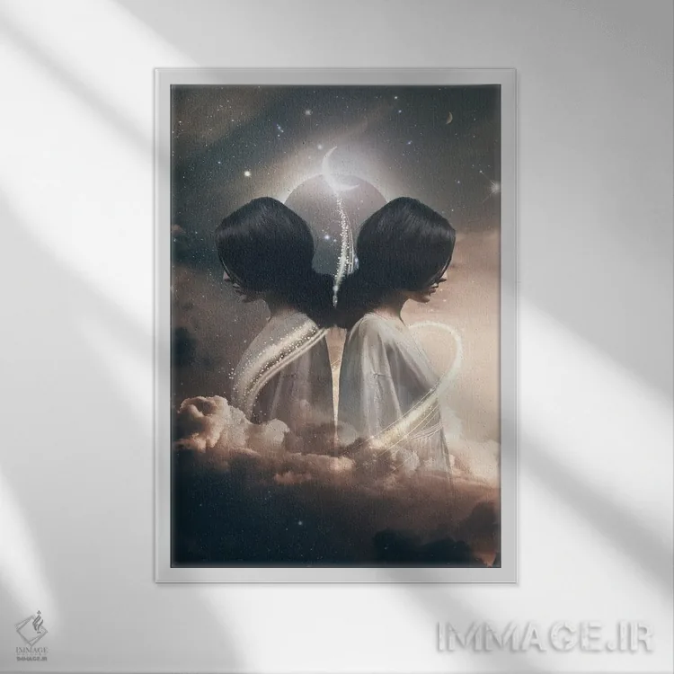 تابلو دکوراتیو ماه نو در برج جوزا اثر مدنایت مون ویژوالز - نمای قابدار سفید