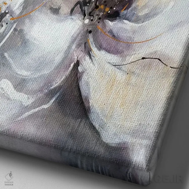 تابلو انتزاعی شکوفه های مرواریدی اثر کی. ناری - نمای نزدیک بافت بوم