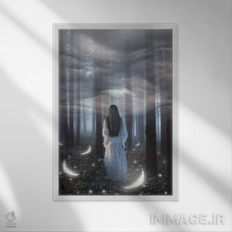تابلو دکوراتیو به دل جنگل اثر مدنایت مون ویژوالز - نمای قابدار سفید