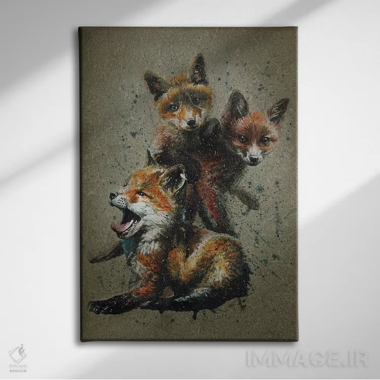 تابلو دکوراتیو بچه روباه ها اثر کنستانتین کالینین - نمای روبهرو روی دیوار