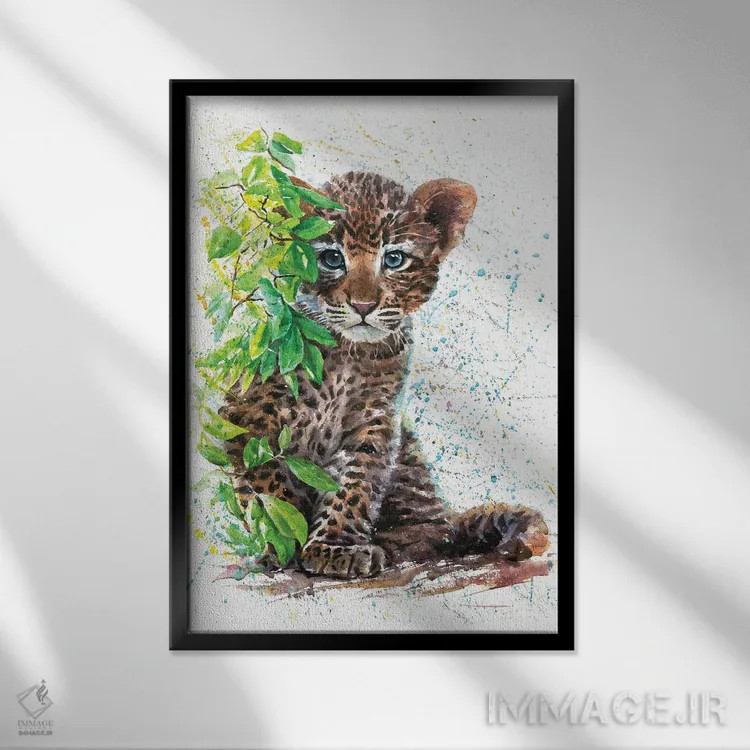 تابلو دکوراتیو پلنگ کوچک اثر کنستانتین کالینین - نمای قابدار مشکی