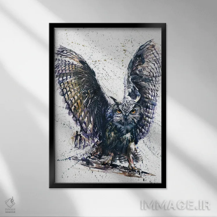 تابلو دکوراتیو جغد III اثر کنستانتین کالینین - نمای قابدار مشکی