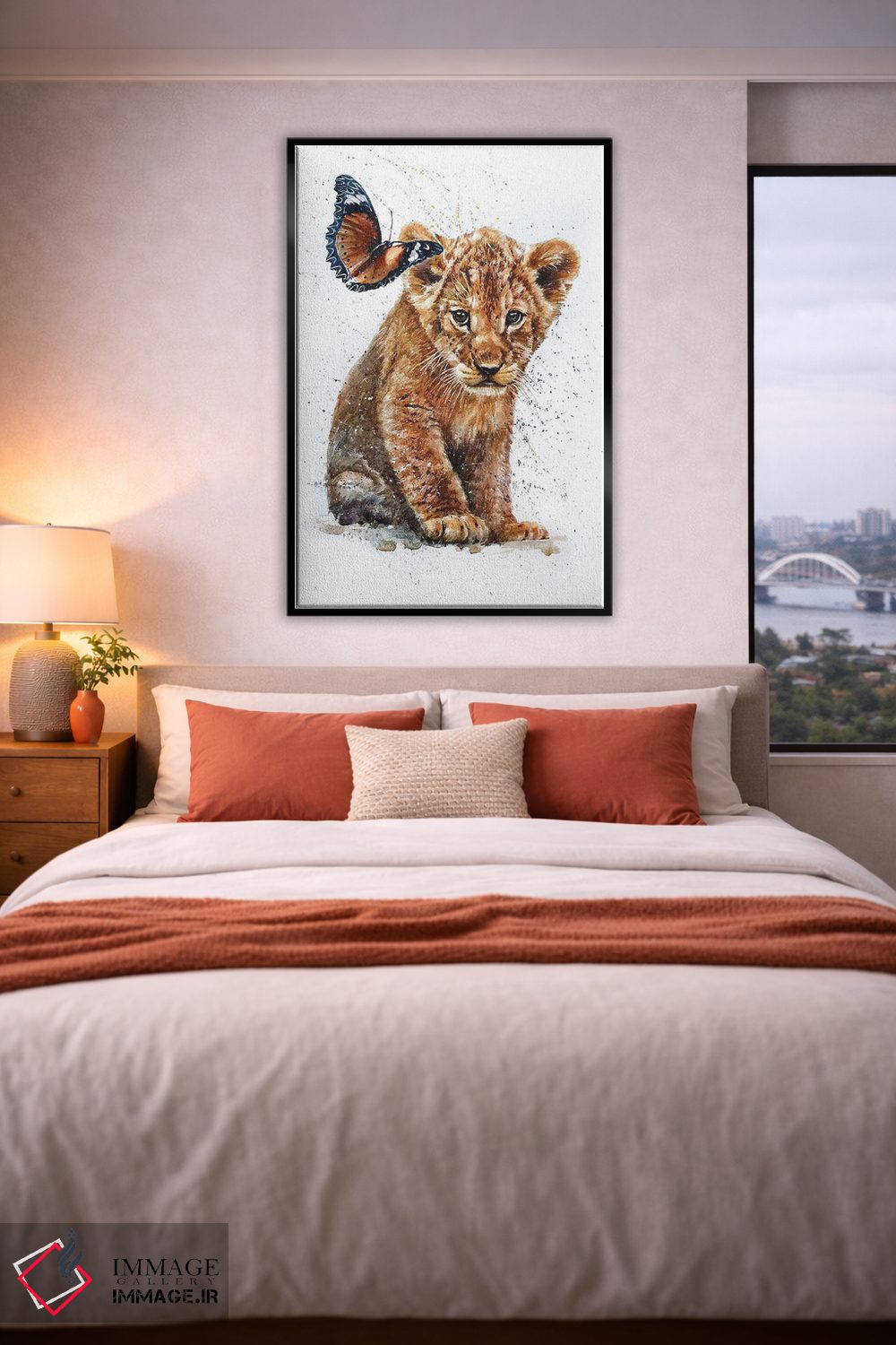 تابلو دکوراتیو شیر با پروانه اثر کنستانتین کالینین - D3B