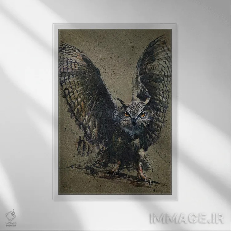 تابلو دکوراتیو جغد اثر کنستانتین کالینین - نمای قابدار سفید