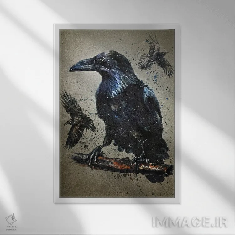 تابلو دکوراتیو کلاغ اثر کنستانتین کالینین - نمای قابدار سفید