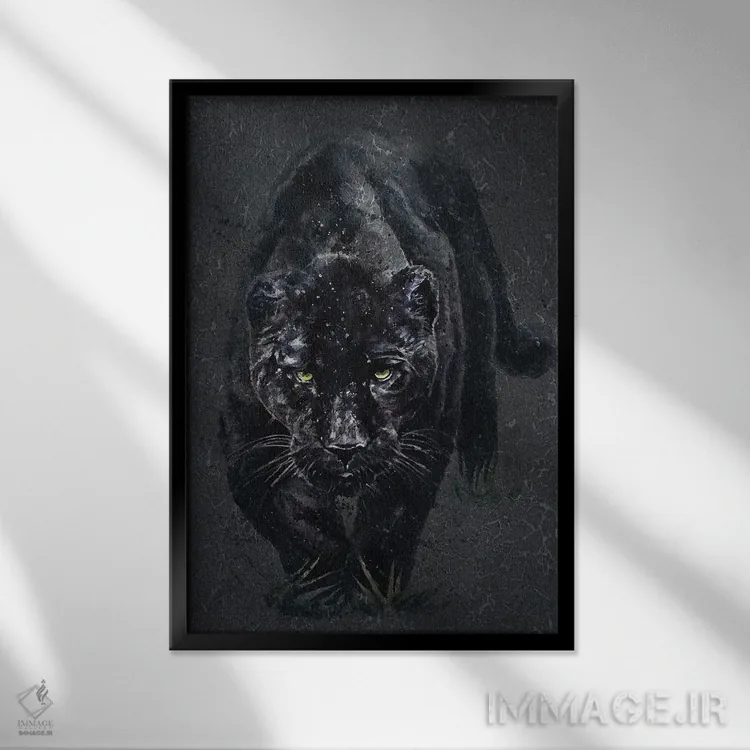 تابلو دکوراتیو پلنگ سیاه اثر کنستانتین کالینین - نمای قابدار مشکی
