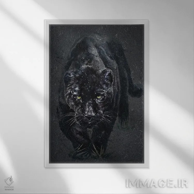 تابلو دکوراتیو پلنگ سیاه اثر کنستانتین کالینین - نمای قابدار سفید