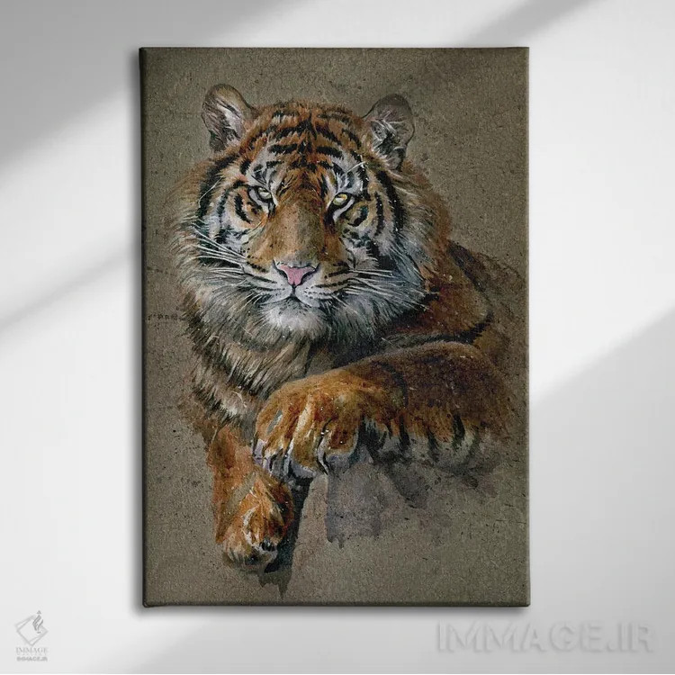 تابلو دکوراتیو ببر قهوه ای اثر کنستانتین کالینین - نمای روبهرو روی دیوار