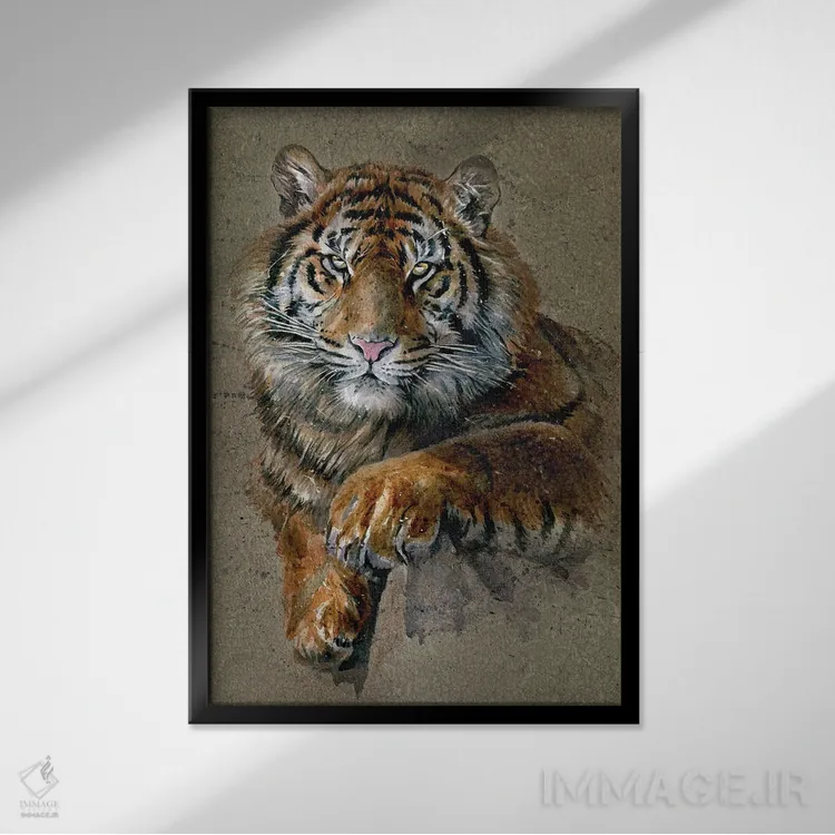 تابلو دکوراتیو ببر قهوه ای اثر کنستانتین کالینین - نمای قابدار مشکی