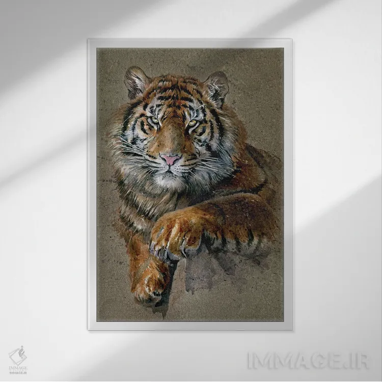 تابلو دکوراتیو ببر قهوه ای اثر کنستانتین کالینین - نمای قابدار سفید