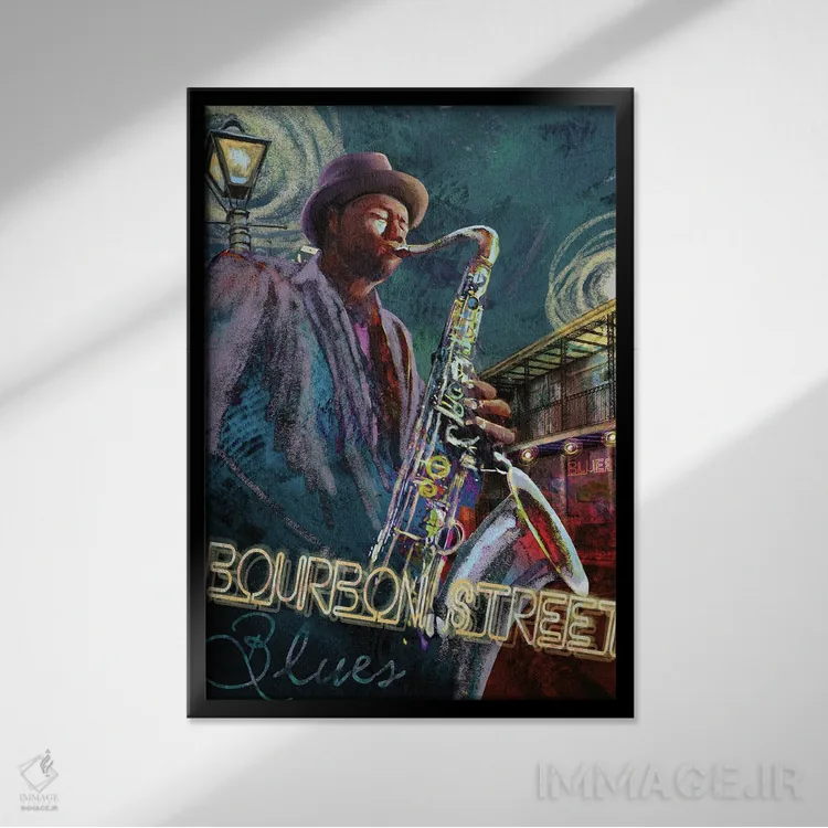 تابلو دکوراتیو بلوز خیابان بوربن اثر کنراد ناتسن - نمای قابدار مشکی