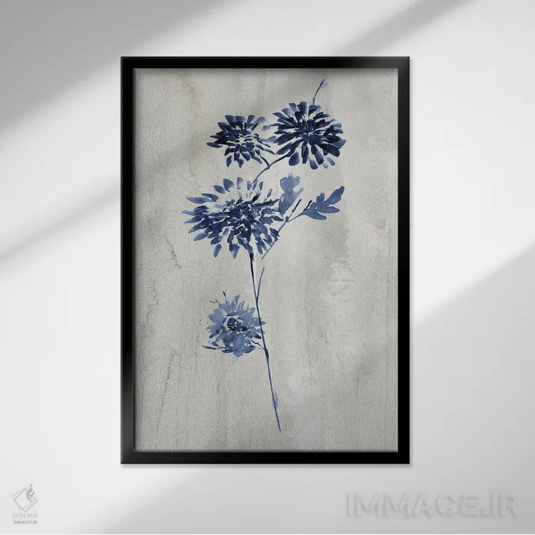 تابلو مینیمال گیاهان نیلی IV اثر کنراد ناتسن - نمای قابدار مشکی
