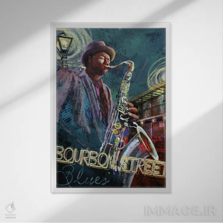 تابلو دکوراتیو بلوز خیابان بوربن اثر کنراد ناتسن - نمای قابدار سفید