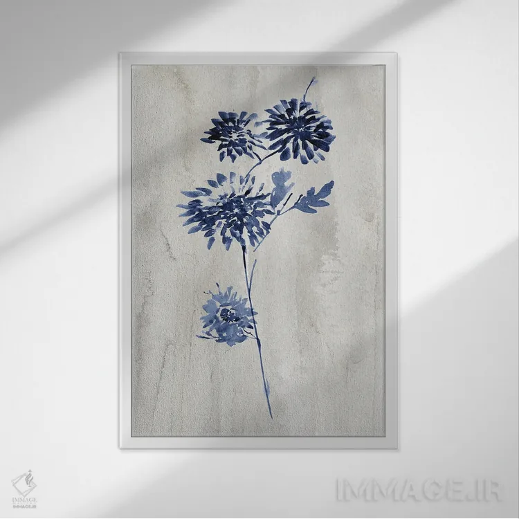 تابلو مینیمال گیاهان نیلی IV اثر کنراد ناتسن - نمای قابدار سفید