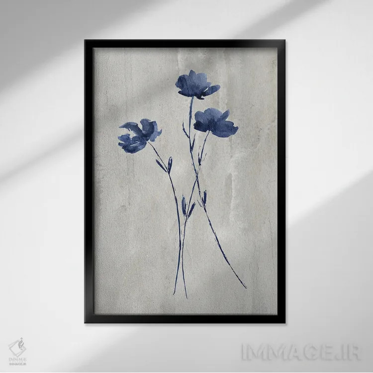 تابلو مینیمال گیاهان نیلی III اثر کنراد ناتسن - نمای قابدار مشکی