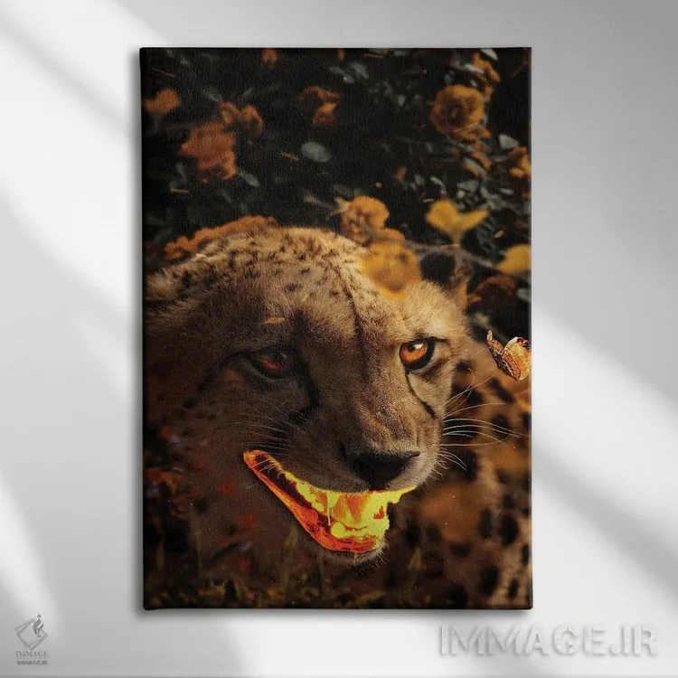 تابلو دکوراتیو یوزپلنگ طلایی اثر میلوش کارانوویچ - نمای روبهرو روی دیوار
