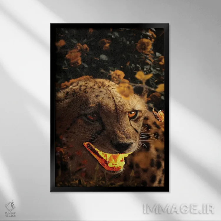 تابلو دکوراتیو یوزپلنگ طلایی اثر میلوش کارانوویچ - نمای قابدار مشکی