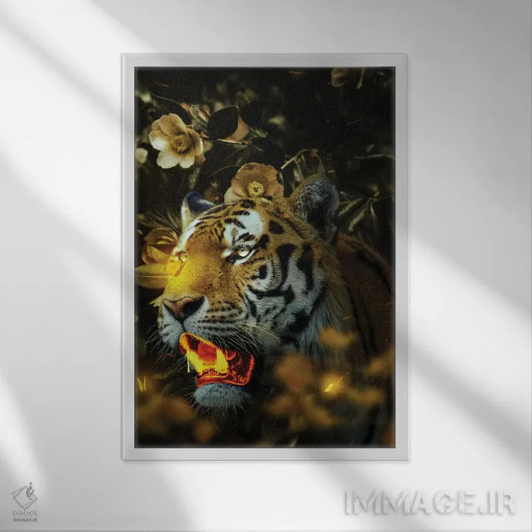 تابلو دکوراتیو ببر طلایی اثر میلوش کارانوویچ - نمای قابدار سفید