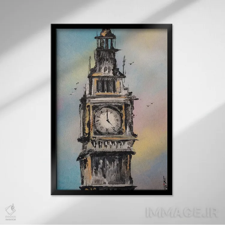 تابلو دکوراتیو ساعت پنج اثر کوپتسووا آرت - نمای قابدار مشکی