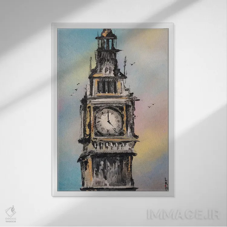 تابلو دکوراتیو ساعت پنج اثر کوپتسووا آرت - نمای قابدار سفید