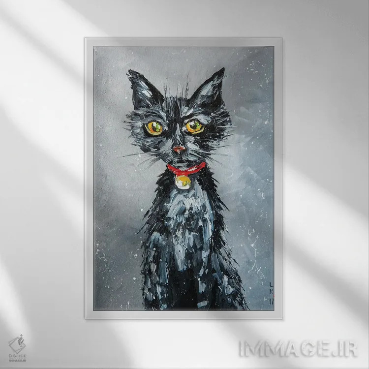 تابلو دکوراتیو گربه گرسنه اثر کوپتسووا آرت - نمای قابدار سفید