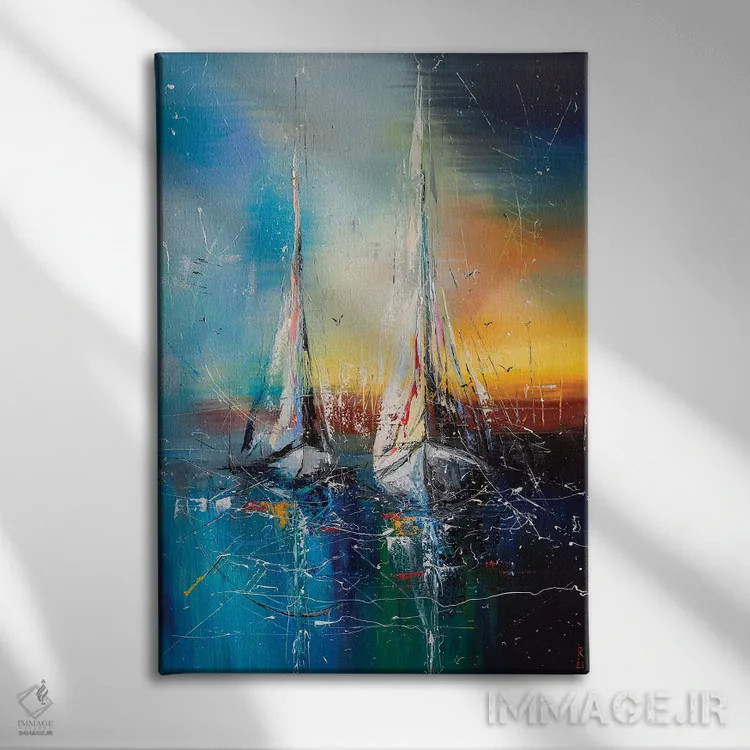 تابلو دکوراتیو قایق های بادبانی در غروب اثر کوپتسووا آرت - نمای روبهرو روی دیوار