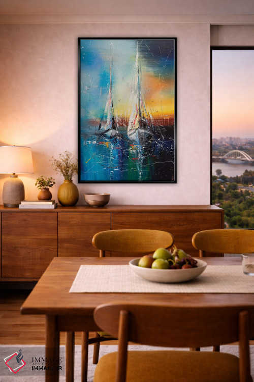 تابلو دکوراتیو قایق های بادبانی در غروب اثر کوپتسووا آرت - D6B