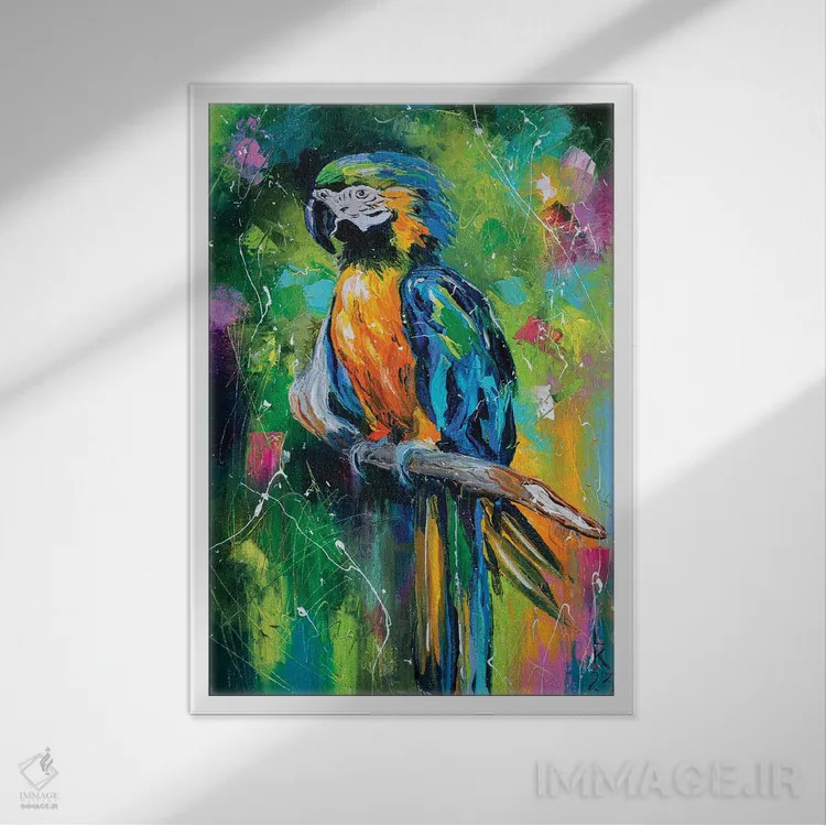 تابلو دکوراتیو طوطی اثر کوپتسووا آرت - نمای قابدار سفید