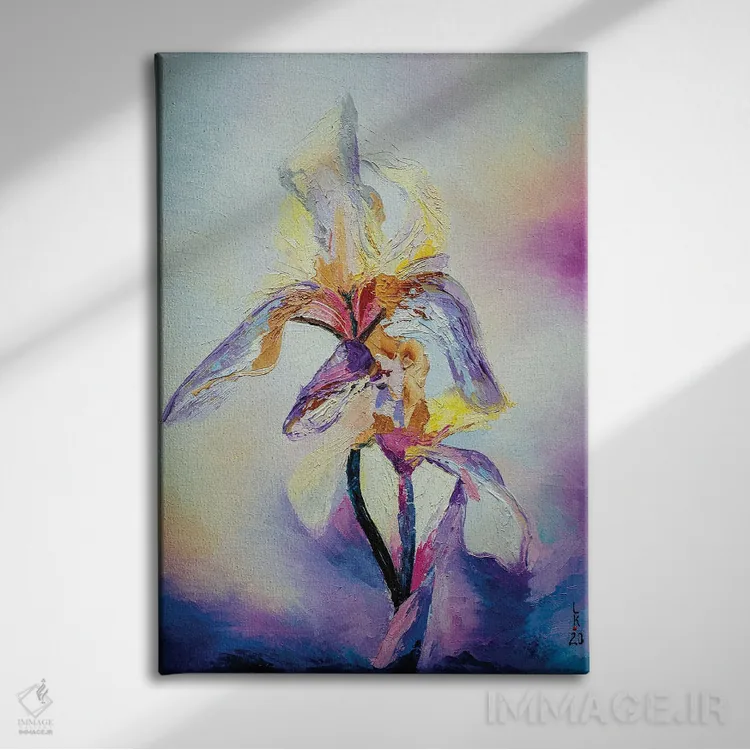 تابلو انتزاعی گل زنبق اثر کوپتسووا آرت - نمای روبهرو روی دیوار