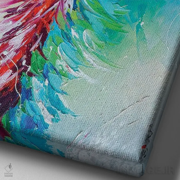 تابلو دکوراتیو شترمرغ شیک پوش اثر کوپتسووا آرت - نمای نزدیک بافت بوم