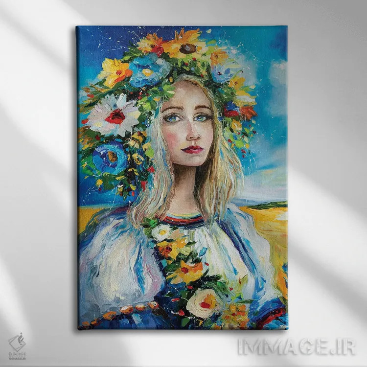 تابلو دکوراتیو زن اوکراینی اثر کوپتسووا آرت - نمای روبهرو روی دیوار