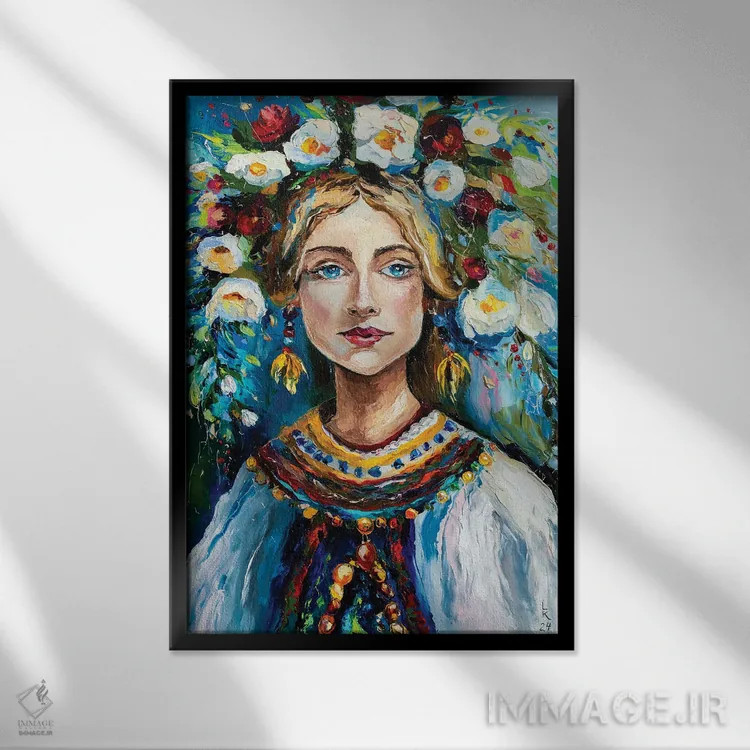 تابلو دکوراتیو زیبایی اوکراینی اثر کوپتسووا آرت - نمای قابدار مشکی