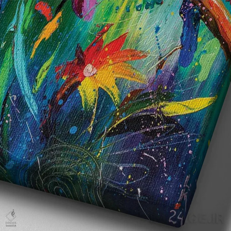 تابلو دکوراتیو توکان های شاد اثر کوپتسووا آرت - نمای نزدیک بافت بوم