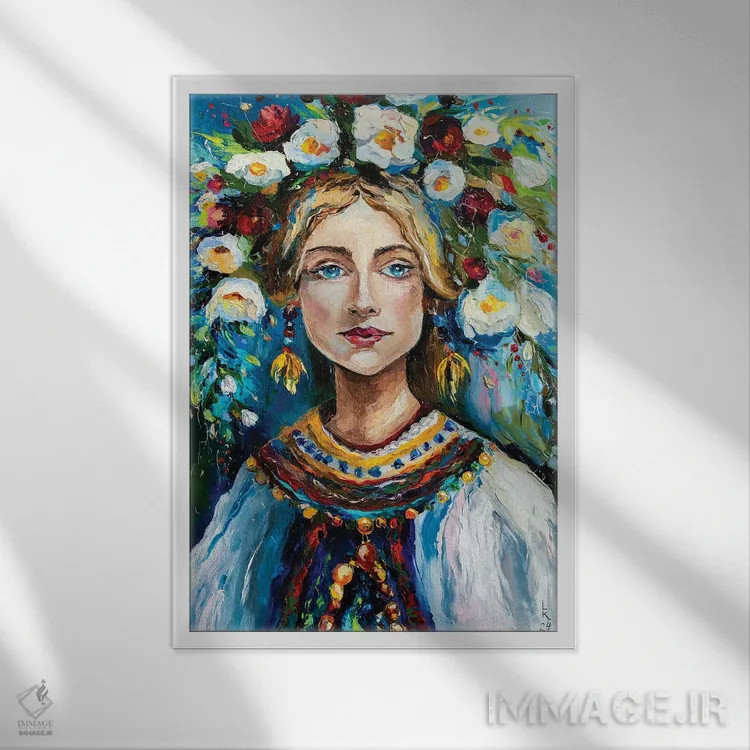 تابلو دکوراتیو زیبایی اوکراینی اثر کوپتسووا آرت - نمای قابدار سفید