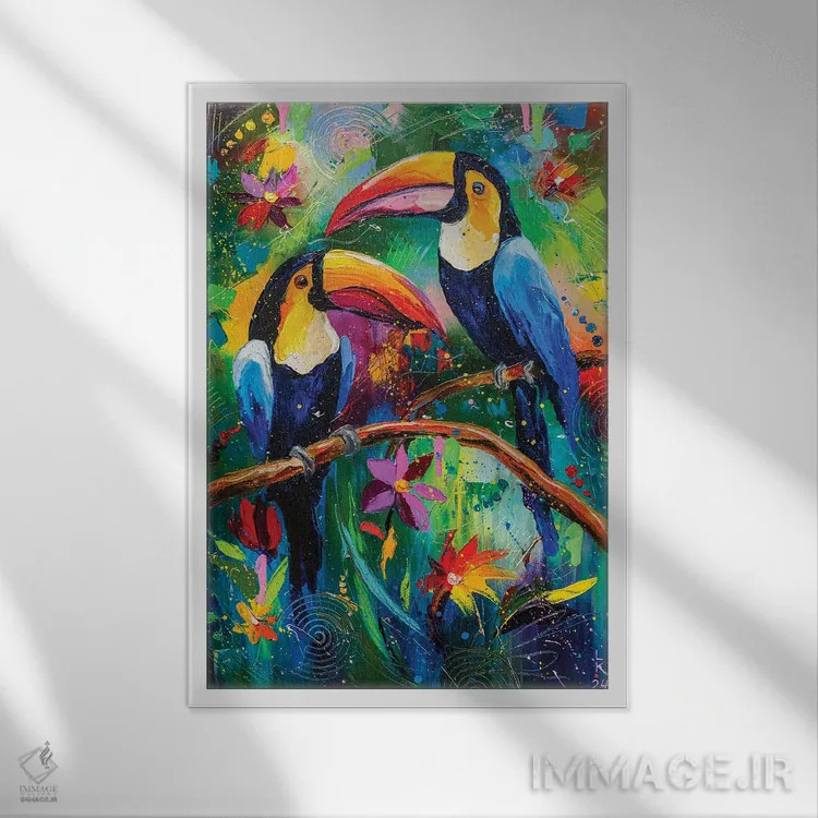 تابلو دکوراتیو توکان های شاد اثر کوپتسووا آرت - نمای قابدار سفید